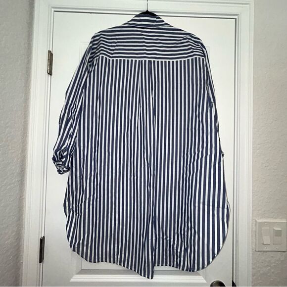 Papinelle Stripe Print Button Down Long Sleeve Shirt Nightgown Dress - Picture 7 of 8
